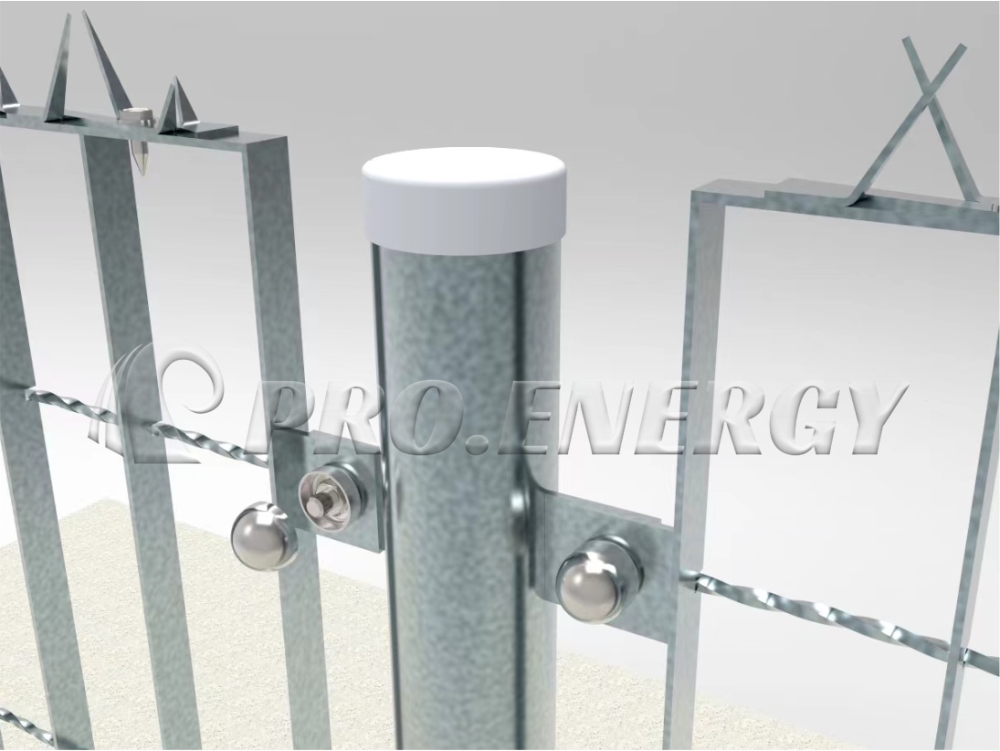 Driven steel post for solar security fence