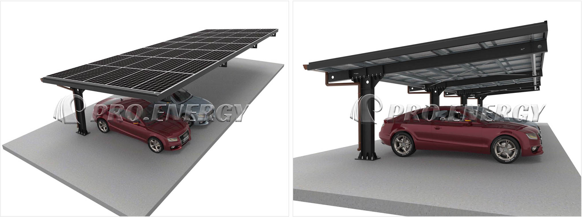 Waterproof I‑type solar carport structure rendering