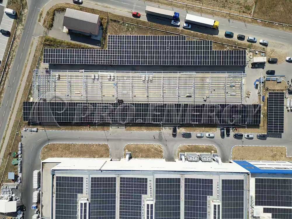 Aerial view of PROFENCE.ENERGY large‑scale solar carport project, completed PV carport canopy for commercial parking lot Aerial view of PROFENCE.ENERGY large‑scale solar carport project, completed PV carport canopy for commercial parking lot